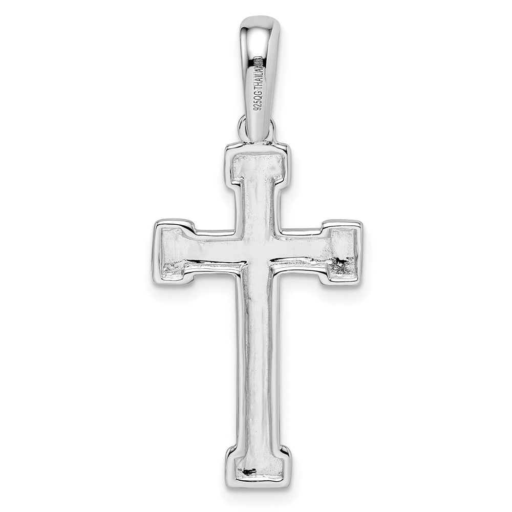 Sterling Silver Rhodium-Plated Polished And Laser Crucifix Pendant