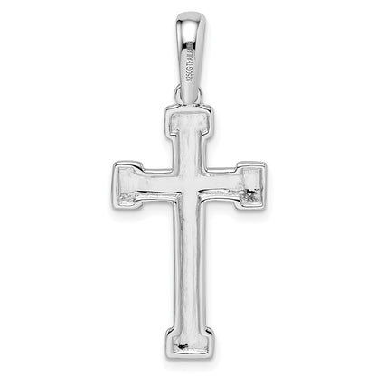 Sterling Silver Rhodium-Plated Polished And Laser Crucifix Pendant