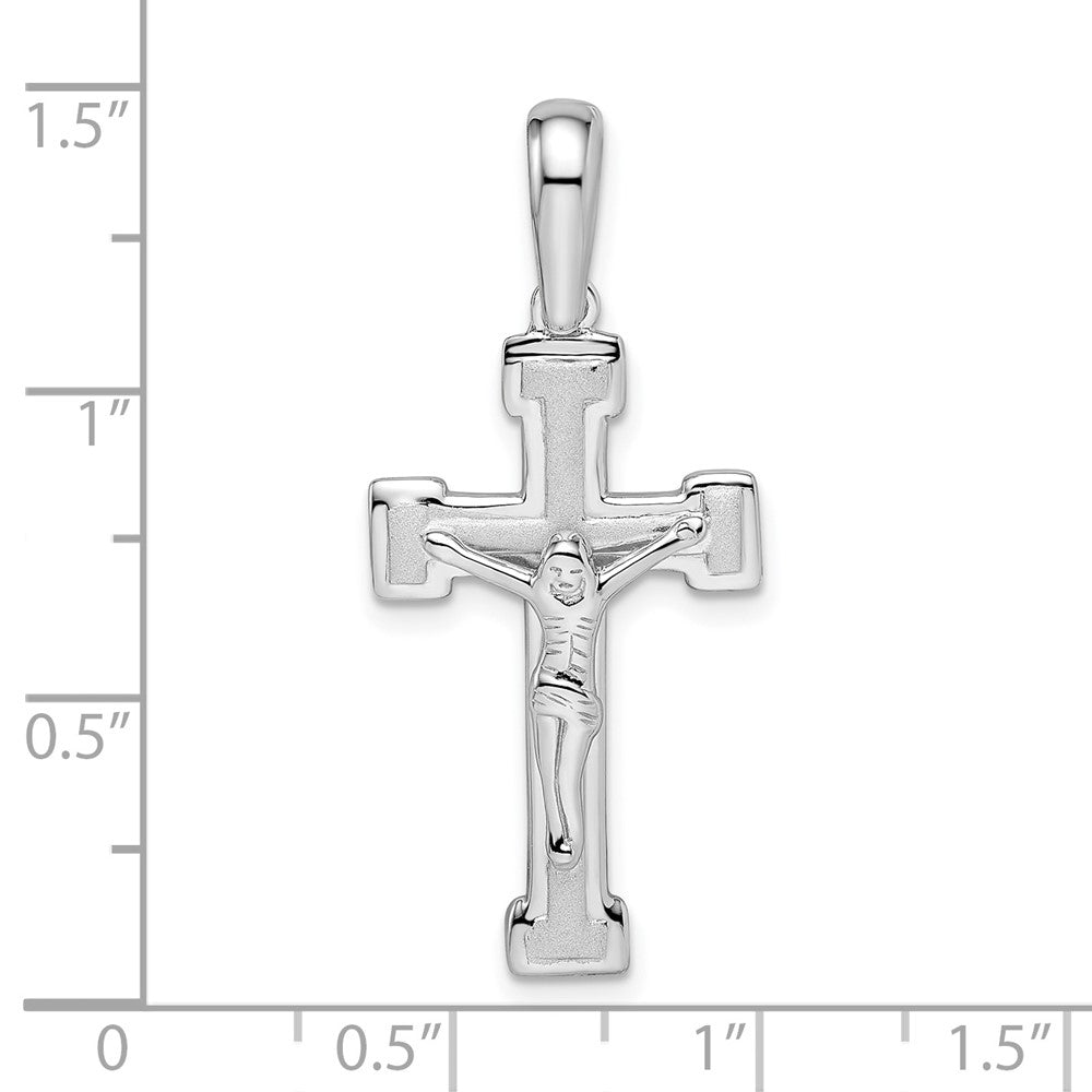 Sterling Silver Rhodium-Plated Polished And Laser Crucifix Pendant