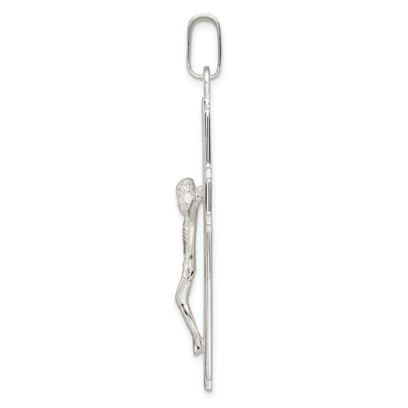 Sterling Silver Polished W/Side Lines Large Crucifix Pendant