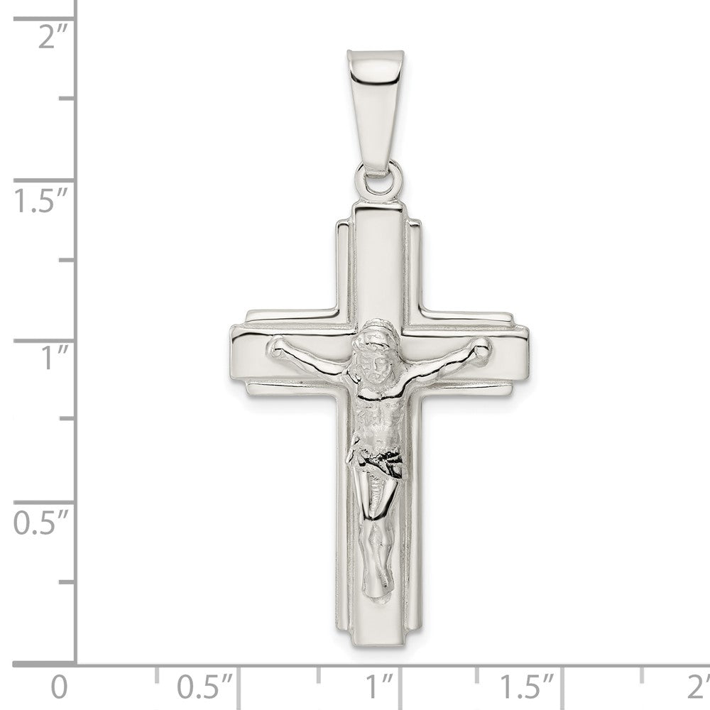 Sterling Silver Polished W/Side Lines Crucifix Pendant