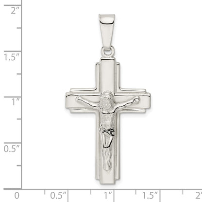 Sterling Silver Polished W/Side Lines Crucifix Pendant