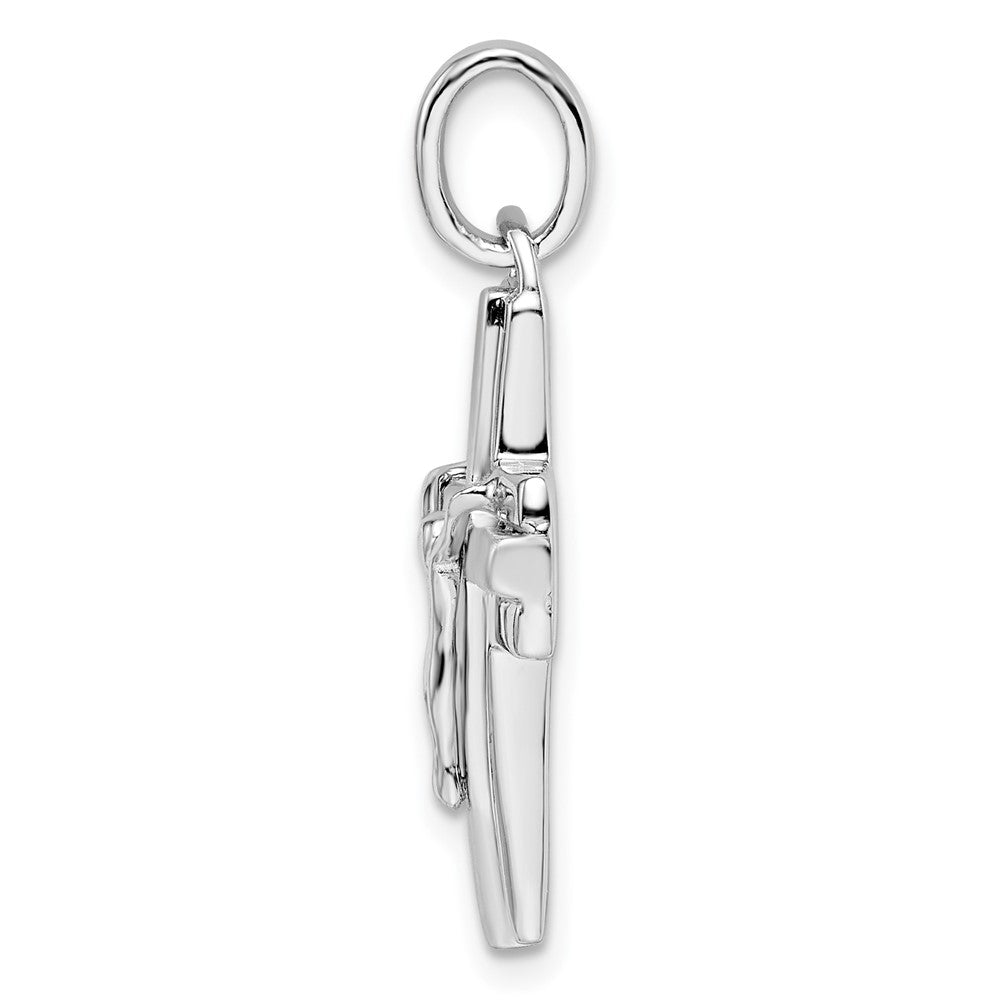 Sterling Silver Rhodium-Plated Polished And Laser Crucifix Pendant