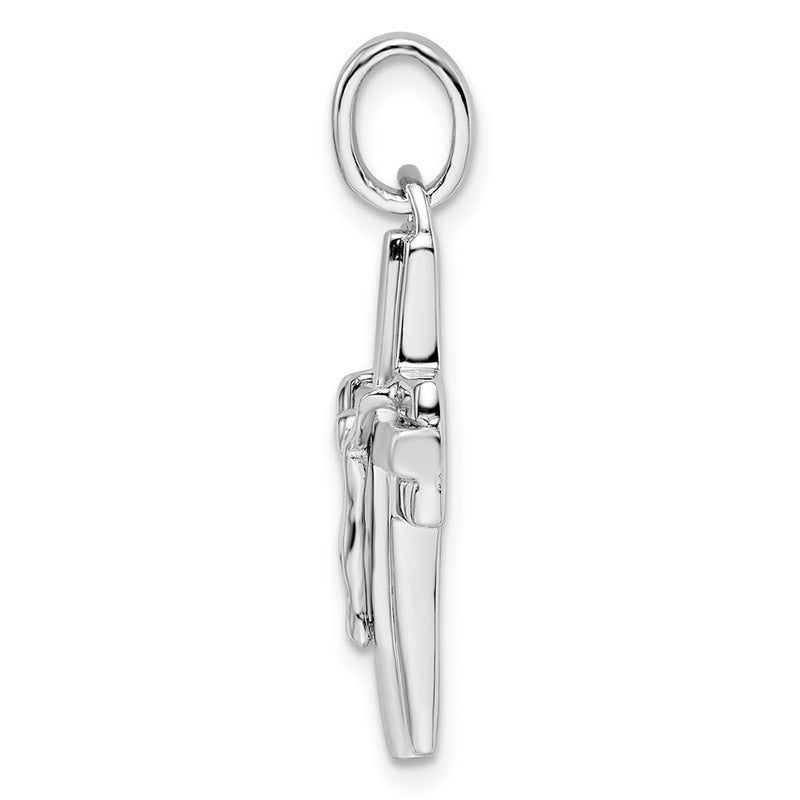 Sterling Silver Rhodium-Plated Polished And Laser Crucifix Pendant
