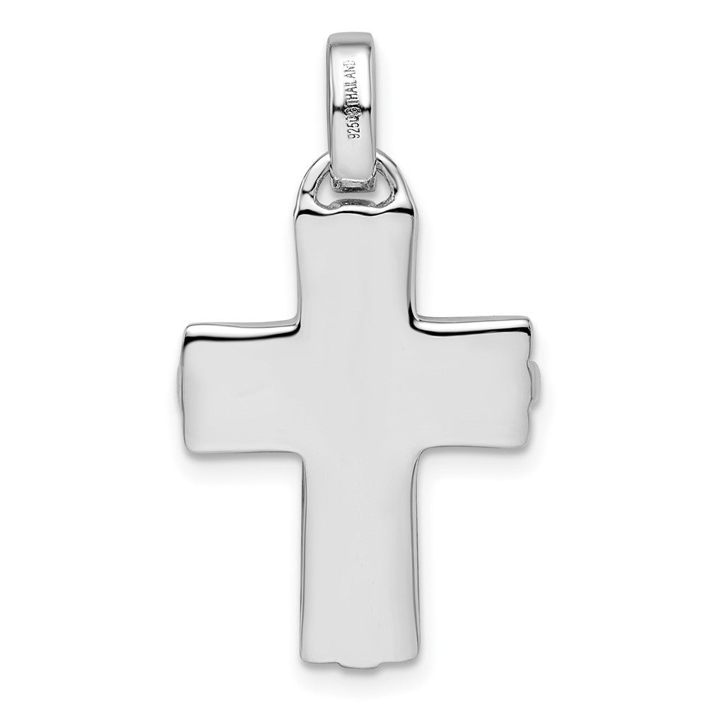 Sterling Silver Rhodium-Plated Polished And Laser Crucifix Pendant