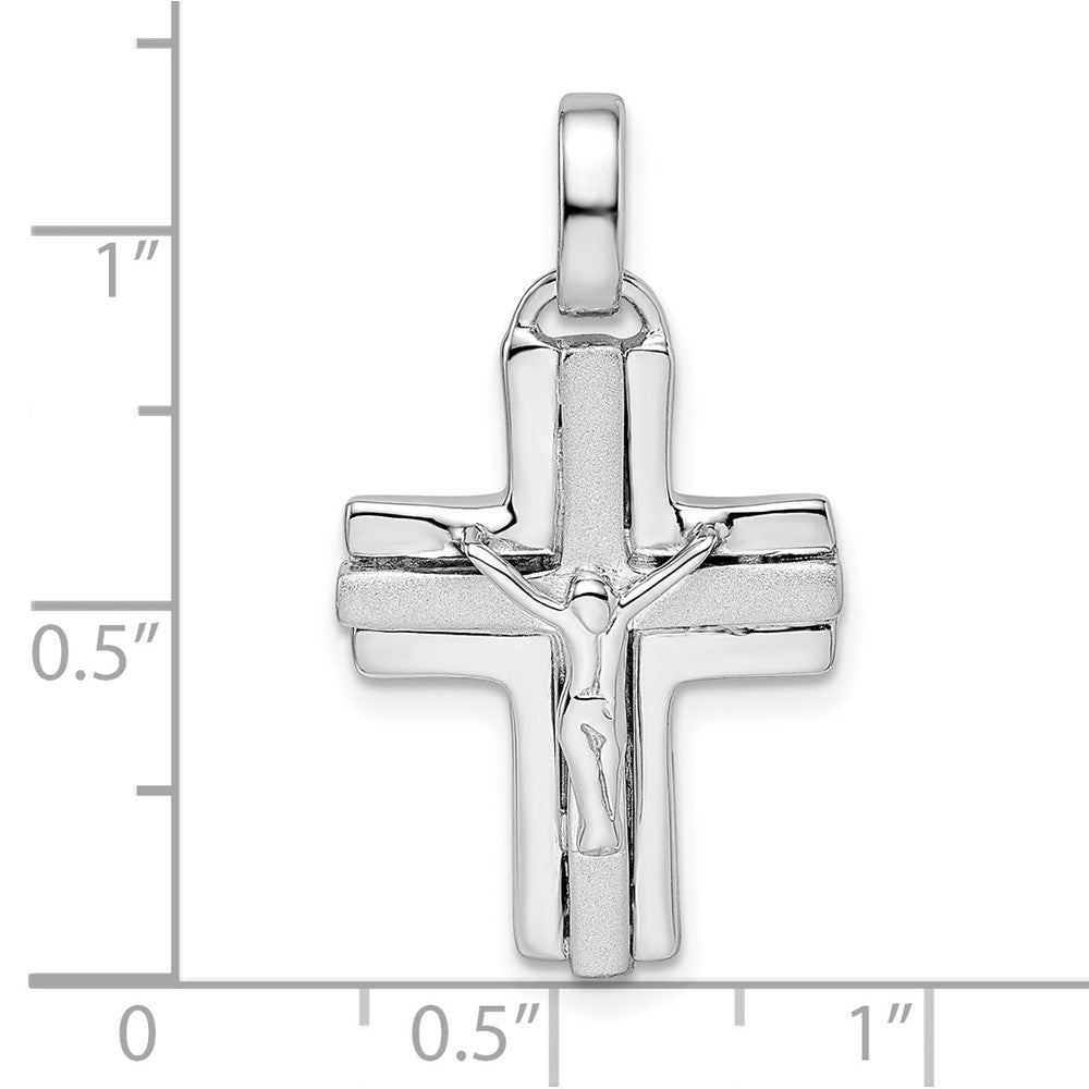 Sterling Silver Rhodium-Plated Polished And Laser Crucifix Pendant