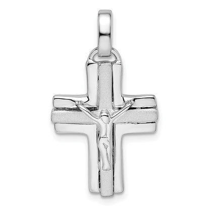 Sterling Silver Rhodium-Plated Polished And Laser Crucifix Pendant