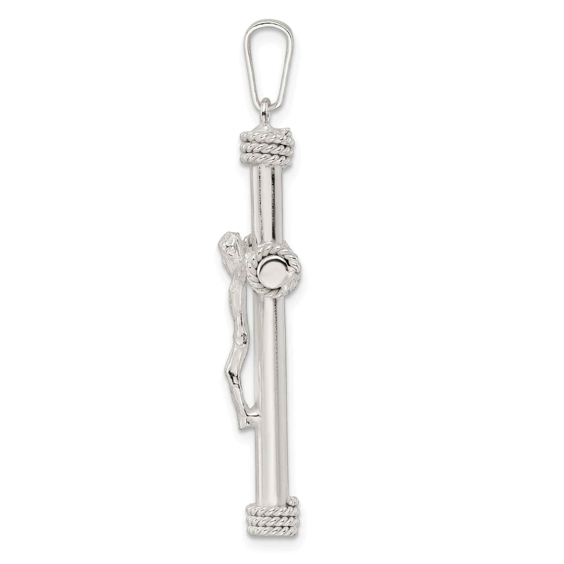 Sterling Silver Polished W/Rope Ends Hollow Crucifix Pendant