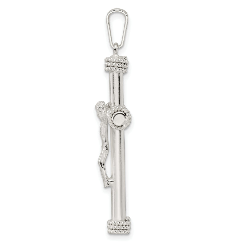 Sterling Silver Polished W/Rope Ends Hollow Crucifix Pendant