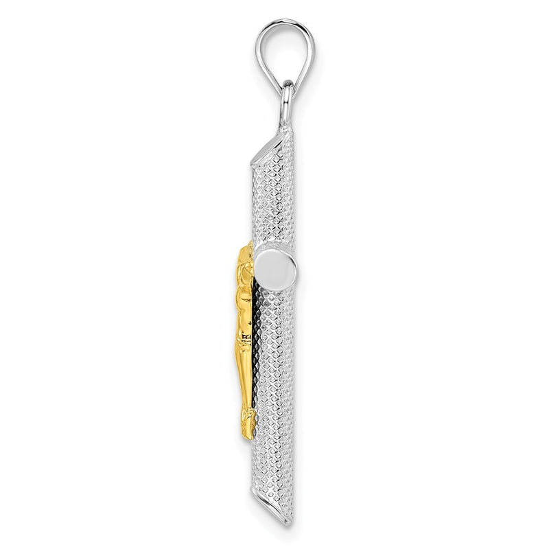 Ss/Gold Plated Sterling Silver Rh-Plate & Gold-Tone Polished Textured Crucifix Pendant