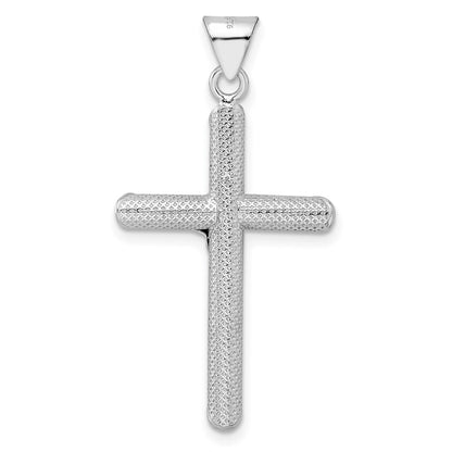 Ss/Gold Plated Sterling Silver Rh-Plate & Gold-Tone Polished Textured Crucifix Pendant