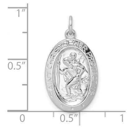 Sterling Silver Rhodium-Plated Polished Solid Saint Christopher Pendant