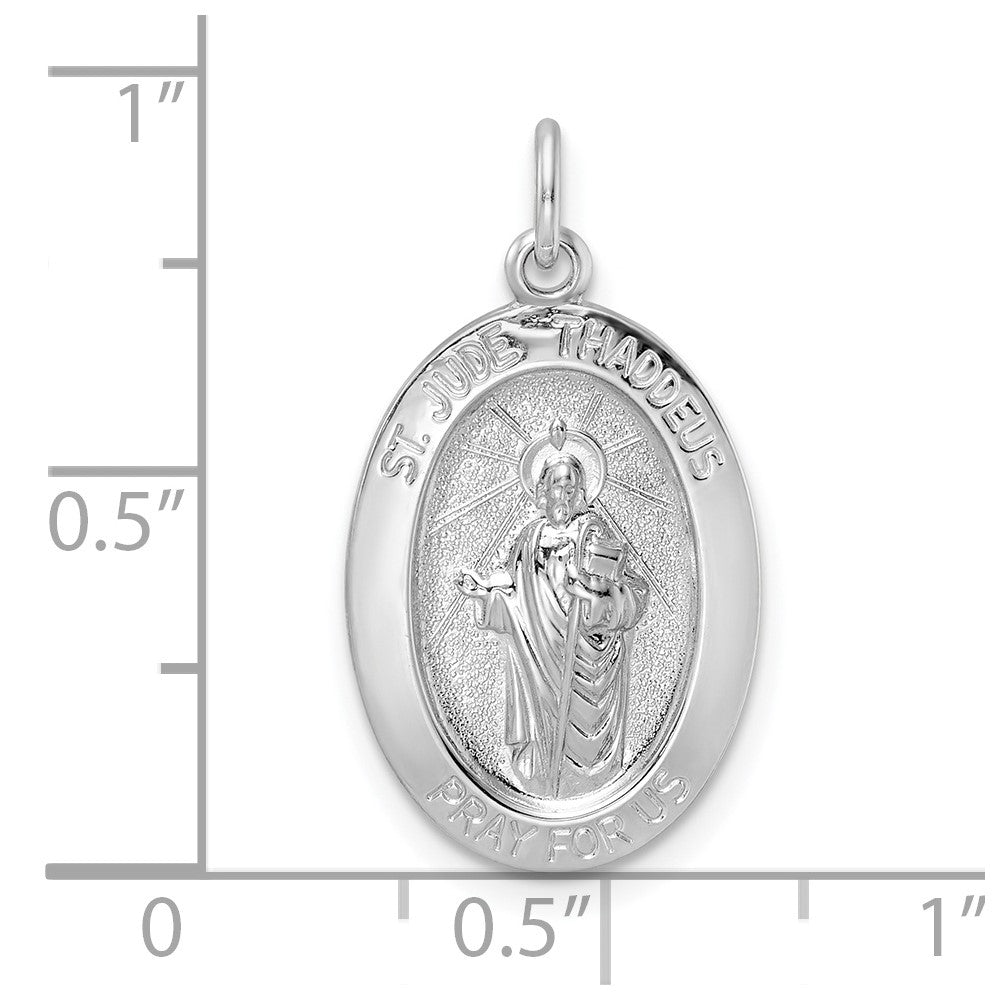 Sterling Silver Rhodium-Plated Polished Solid Saint Jude Pendant