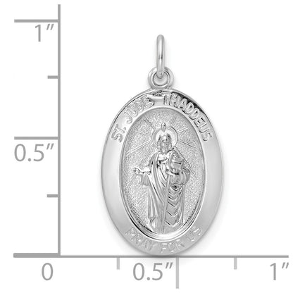Sterling Silver Rhodium-Plated Polished Solid Saint Jude Pendant