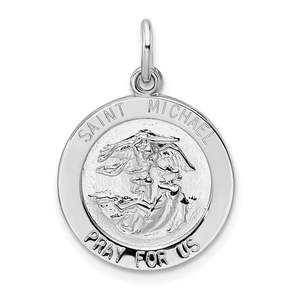 Sterling Silver Rhodium-Plated Polished Solid Saint Michael Pendant