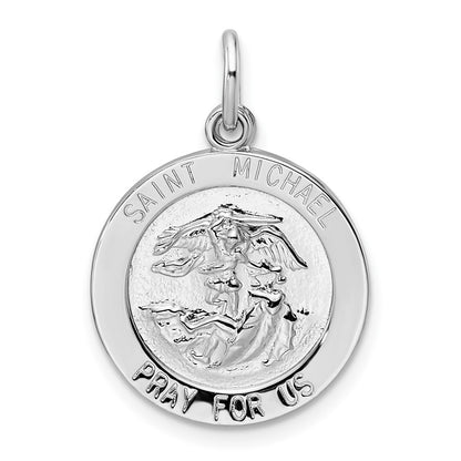 Sterling Silver Rhodium-Plated Polished Solid Saint Michael Pendant