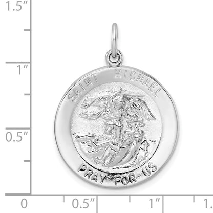 Sterling Silver Rhodium-Plated Polished Solid Saint Michael Pendant