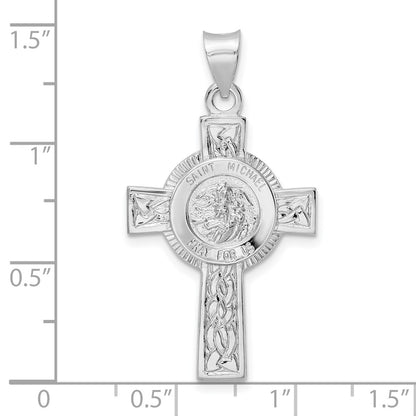 Sterling Silver Rhodium-Plated Polished Solid St Michael Cross Pendant