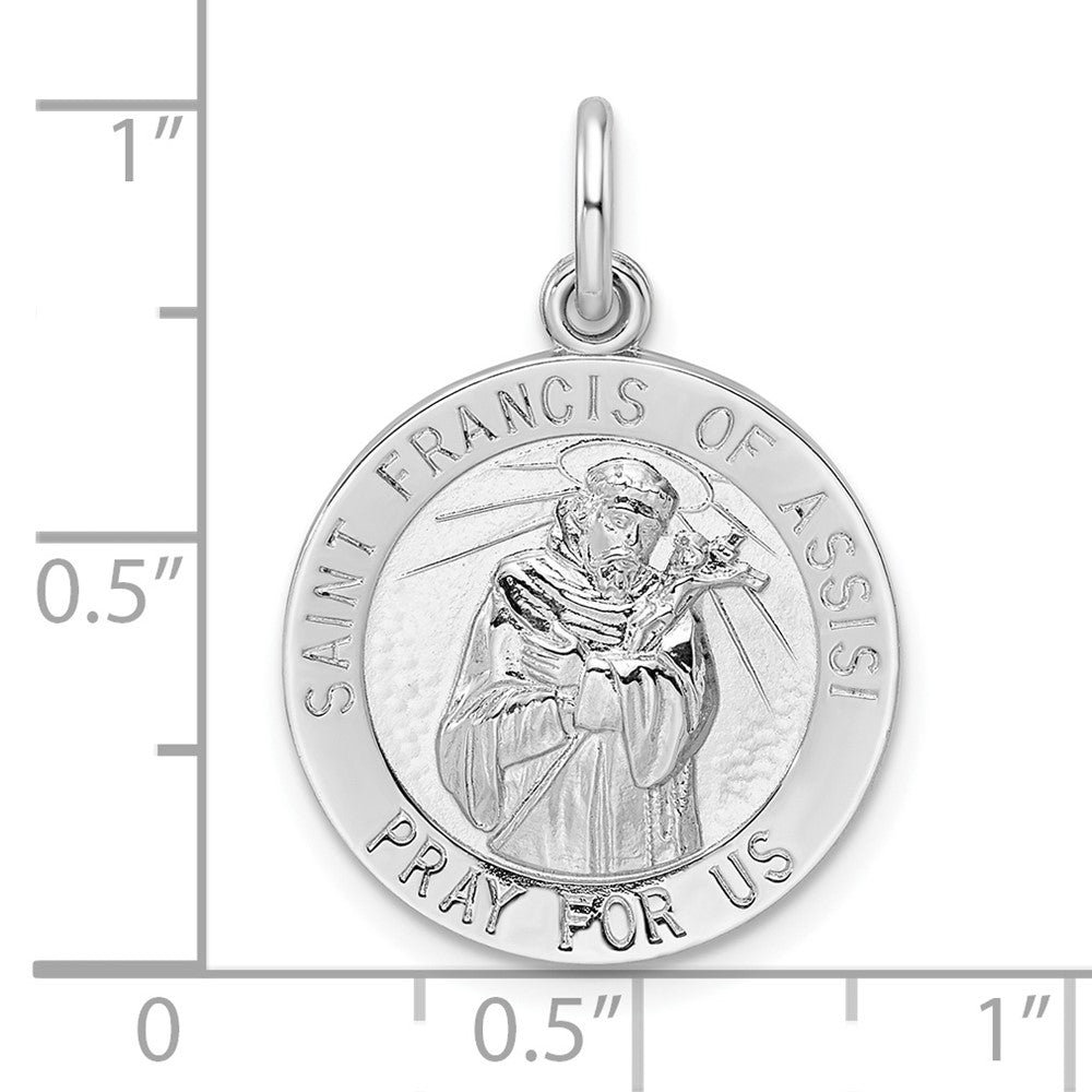 Sterling Silver Rhodium-Plated Polished Solid Saint Francis Pendant