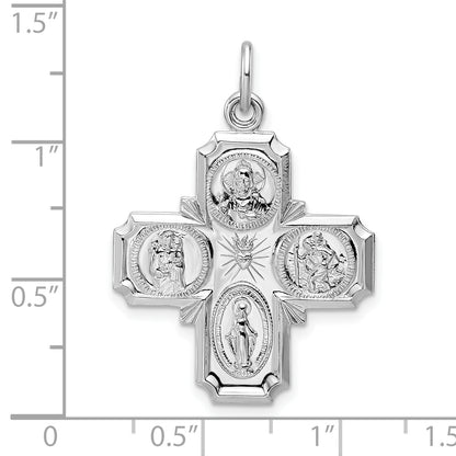 Sterling Silver Rhodium-Plated Polished Solid Miraculous Medal Pendant