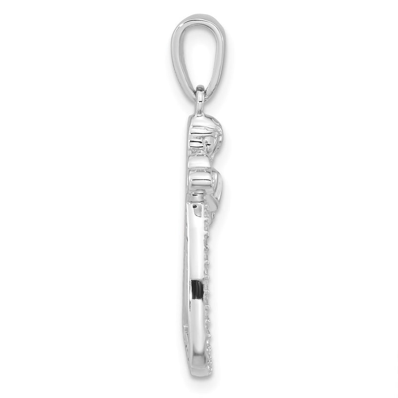 Sterling Silver Rhodium-Plated Cz Angel W/ Heart Pendant