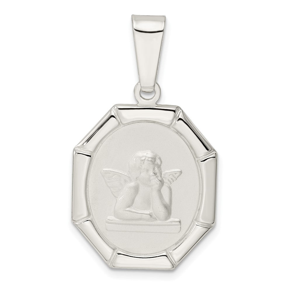 Sterling Silver Rhodium-Plated Satin Raphael Angel Pendant