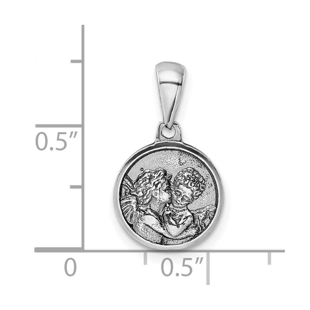 Sterling Silver Rh-Plated Angels Circle Pendant