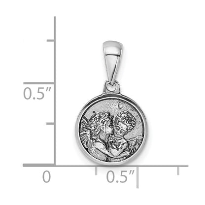 Sterling Silver Rh-Plated Angels Circle Pendant