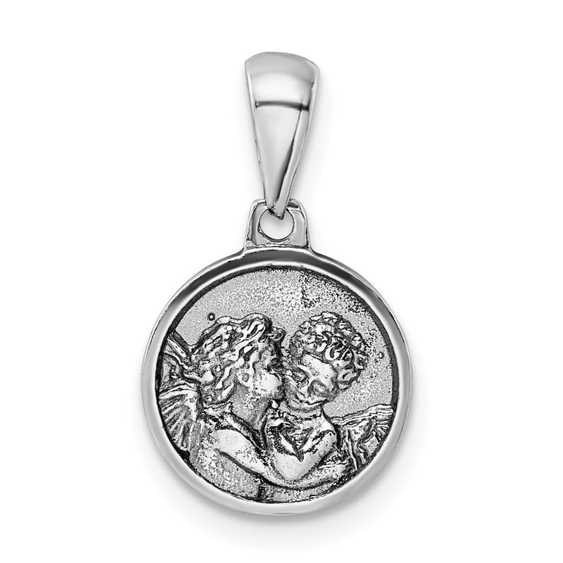 Sterling Silver Rh-Plated Angels Circle Pendant