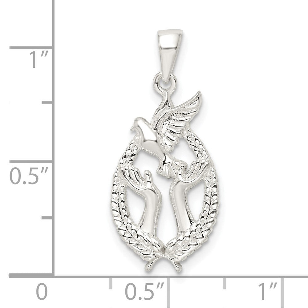 Sterling Silver Polished Dove With Hands Pendant