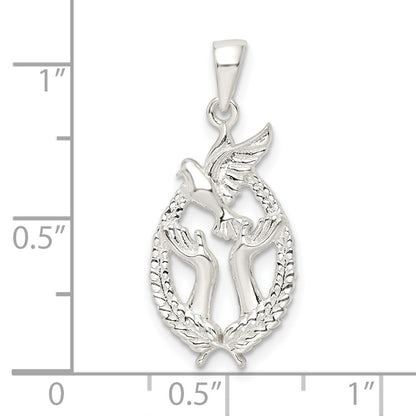 Sterling Silver Polished Dove With Hands Pendant
