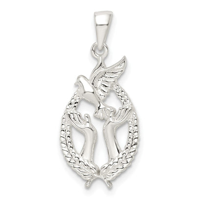 Sterling Silver Polished Dove With Hands Pendant