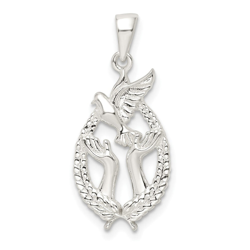 Sterling Silver Polished Dove With Hands Pendant