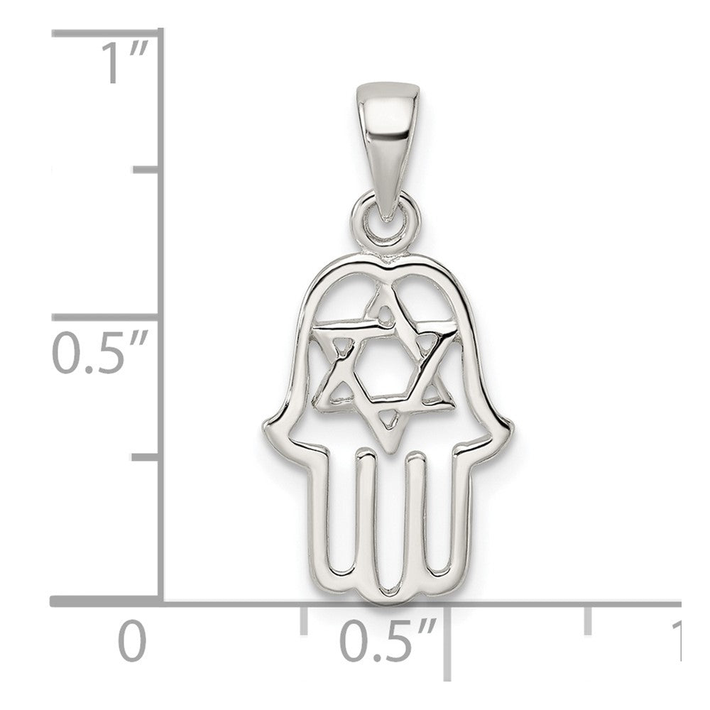 Sterling Silver Polished Chamseh W/Star Of David Pendant