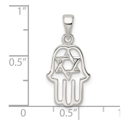 Sterling Silver Polished Chamseh W/Star Of David Pendant