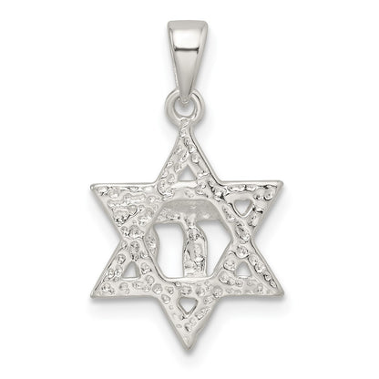 Sterling Silver Polished And D/C Star Of David W/Chai Pendant