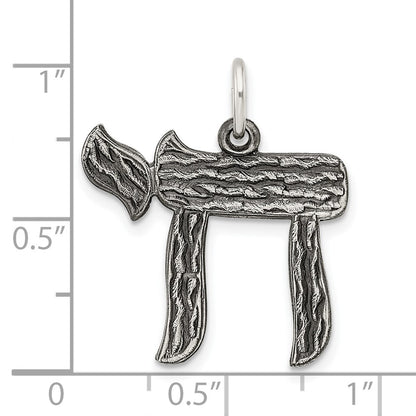 Sterling Silver Solid Antiqued And Textured Chai Symbol Pendant