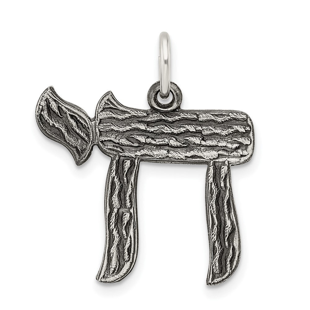 Sterling Silver Solid Antiqued And Textured Chai Symbol Pendant