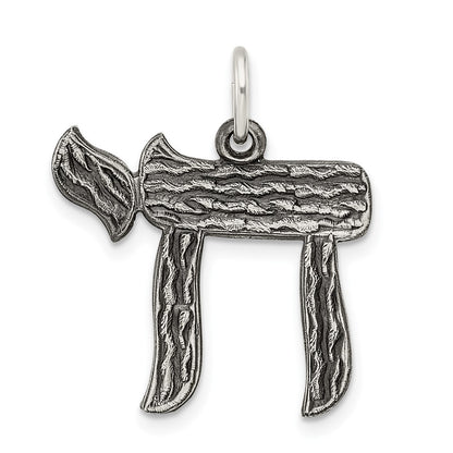 Sterling Silver Solid Antiqued And Textured Chai Symbol Pendant