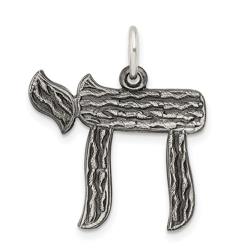 Sterling Silver Solid Antiqued And Textured Chai Symbol Pendant