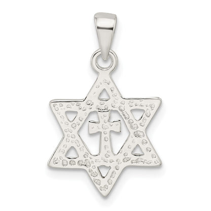 Sterling Silver Polished and D/c Star of David W/cross Pendant