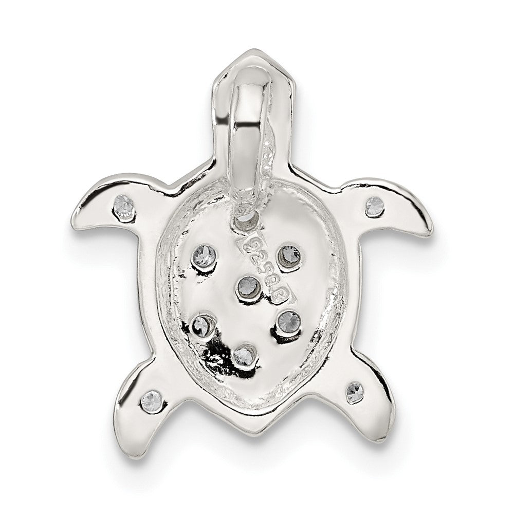 Sterling Silver Polished Cz Turtle Chain Slide