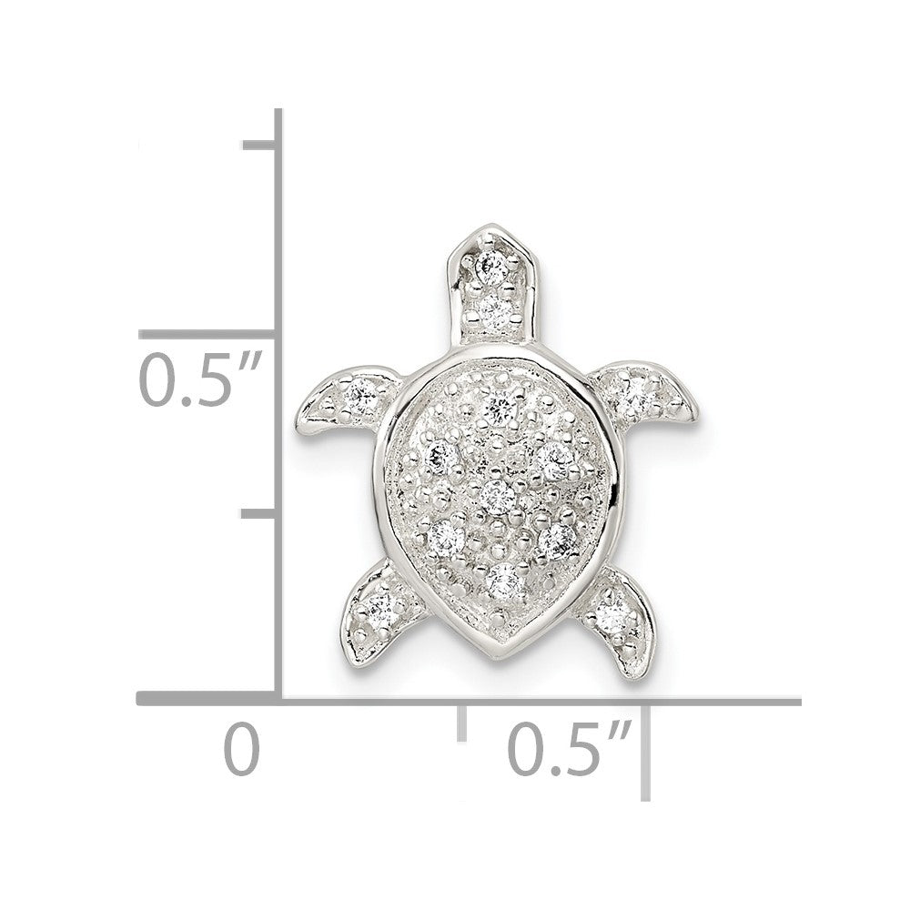 Sterling Silver Polished Cz Turtle Chain Slide