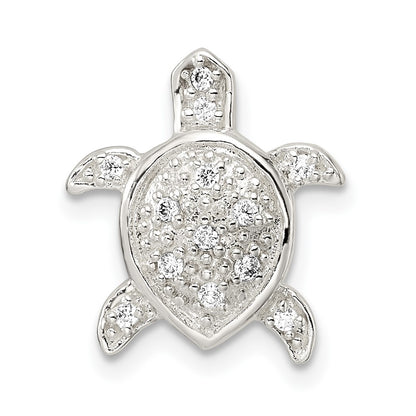 Sterling Silver Polished Cz Turtle Chain Slide