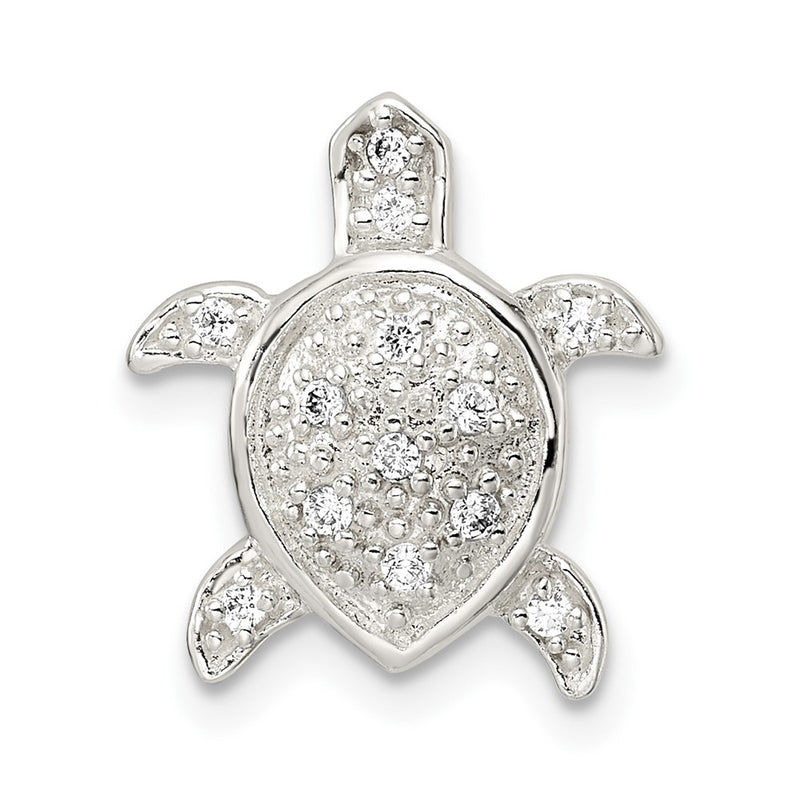 Sterling Silver Polished Cz Turtle Chain Slide