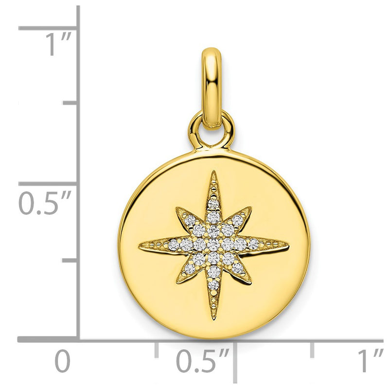 Sterling Silver Gold-Tone Cz Star Disc Pendant