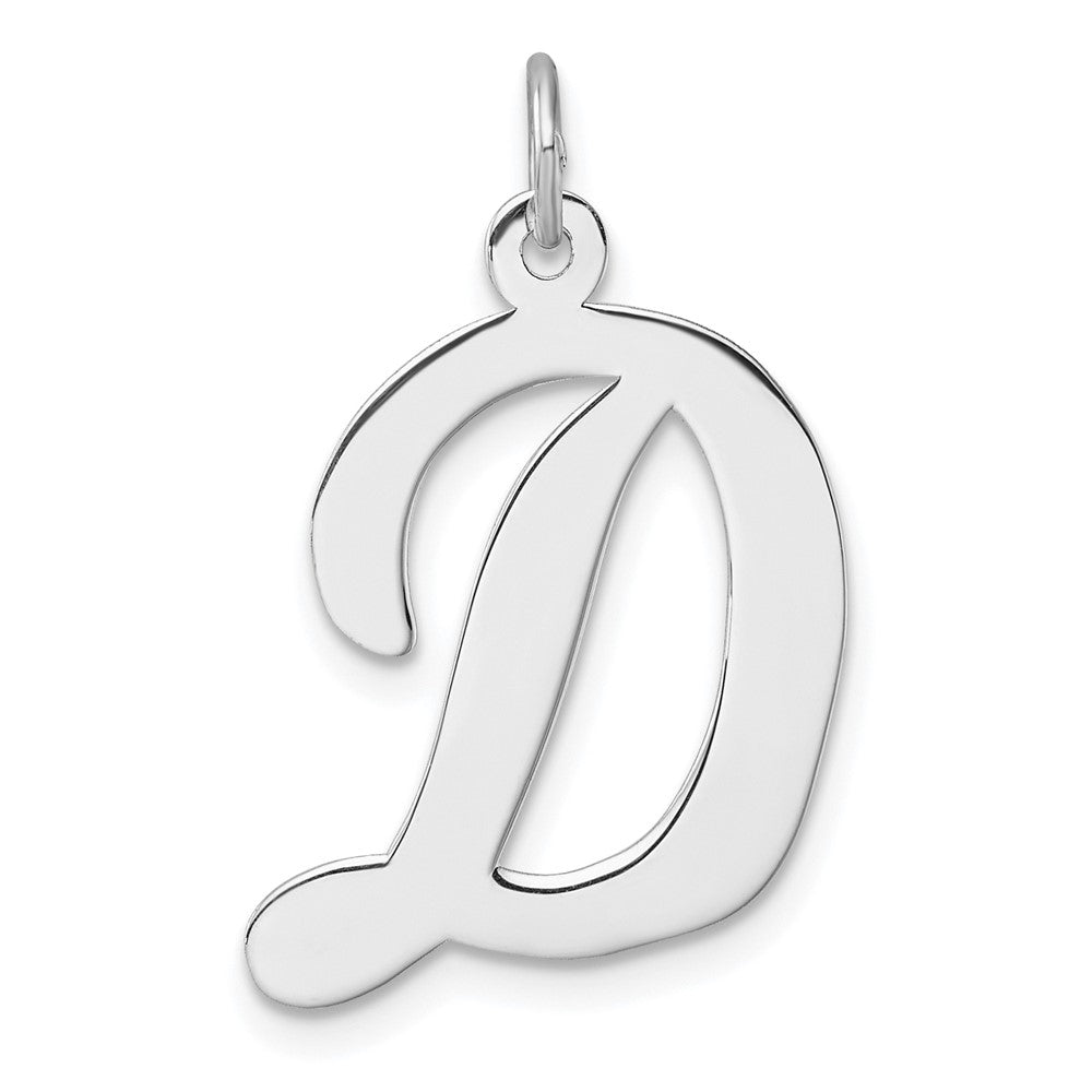 Large Sterling Silver Rhodium-Plated Script Letter D Initial Charm