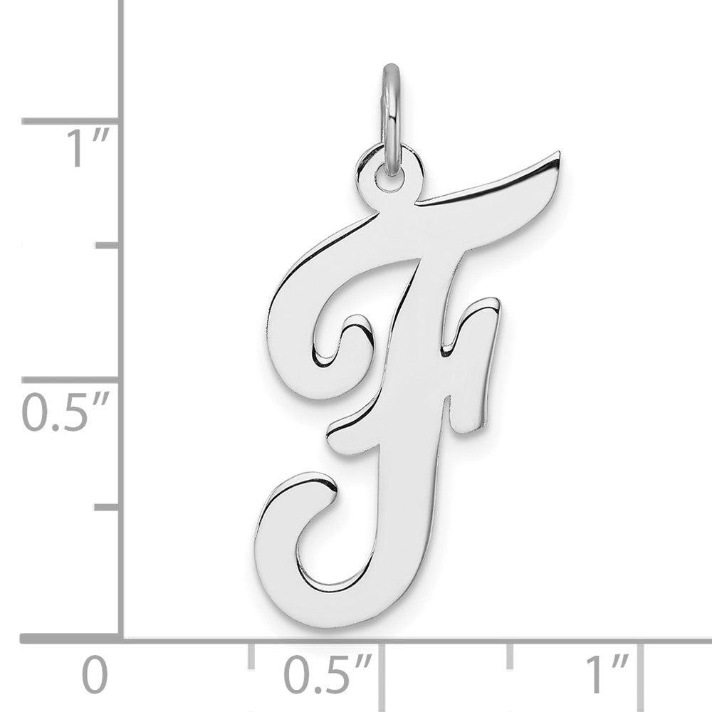 Large Sterling Silver Rhodium-Plated Script Letter F Initial Charm