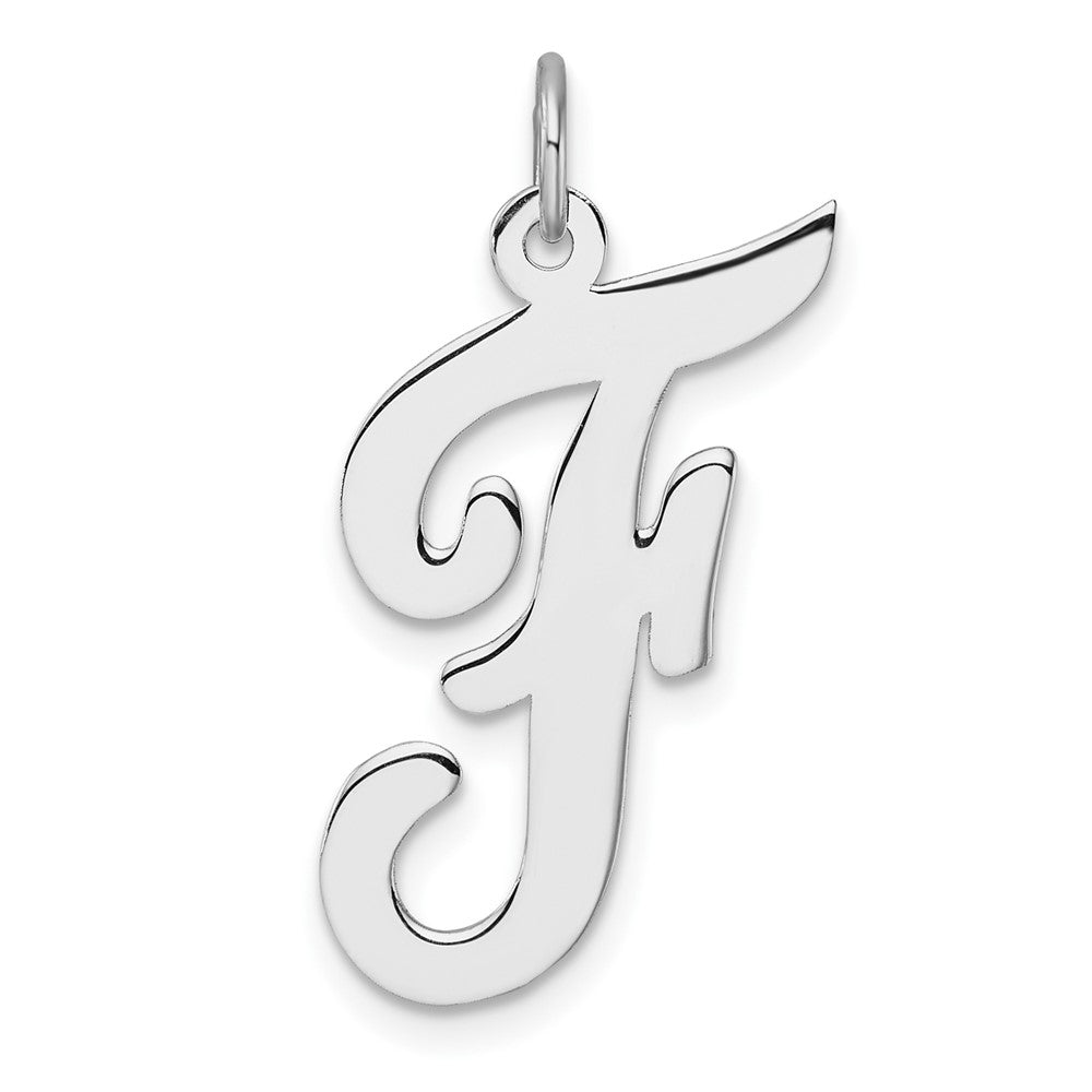 Large Sterling Silver Rhodium-Plated Script Letter F Initial Charm