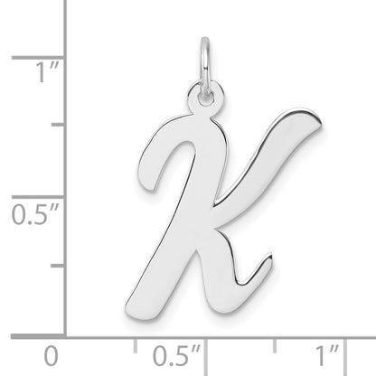 Large Sterling Silver Rhodium-Plated Script Letter K Initial Charm